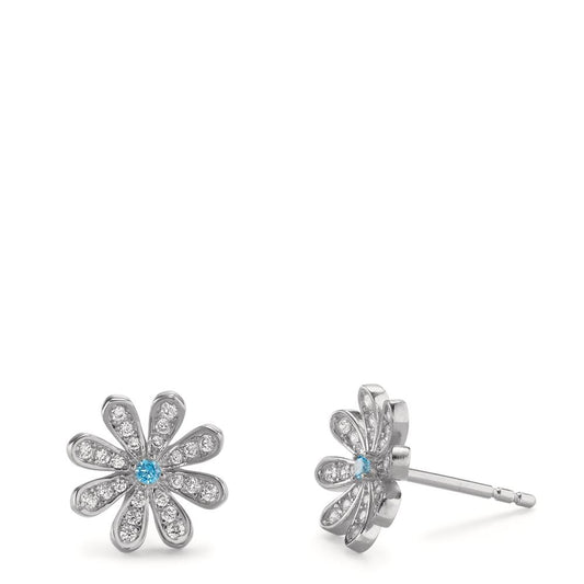 Stud earrings Silver Zirconia 50 Stones Rhodium plated Flower Ø10.5 mm