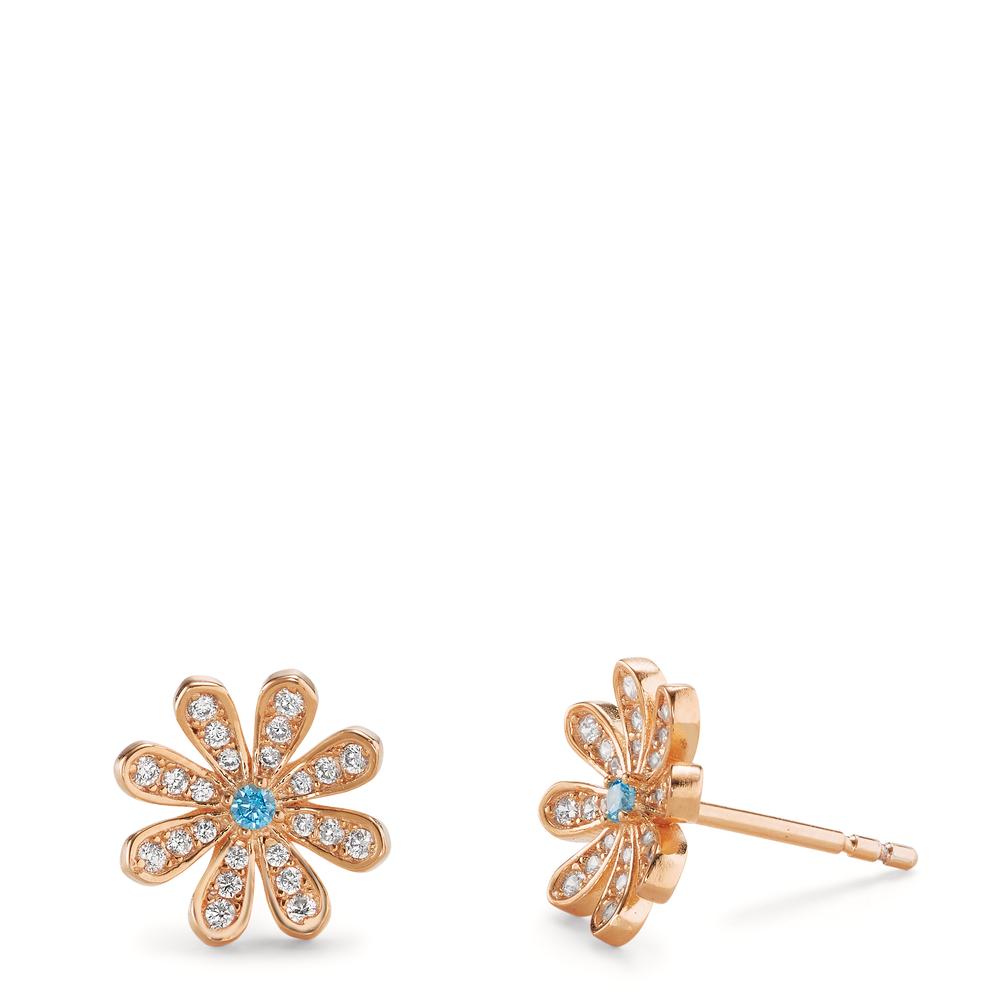 Stud earrings Silver Zirconia 50 Stones Rose Gold plated Flower Ø10.5 mm