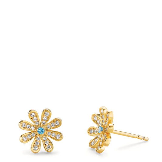 Stud earrings Silver Zirconia 50 Stones Yellow Gold plated Flower Ø10.5 mm