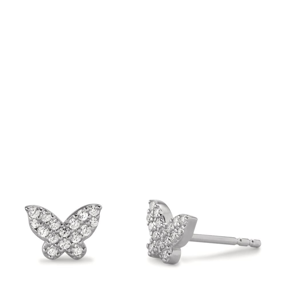 Stud earrings Silver Zirconia Rhodium plated Butterfly