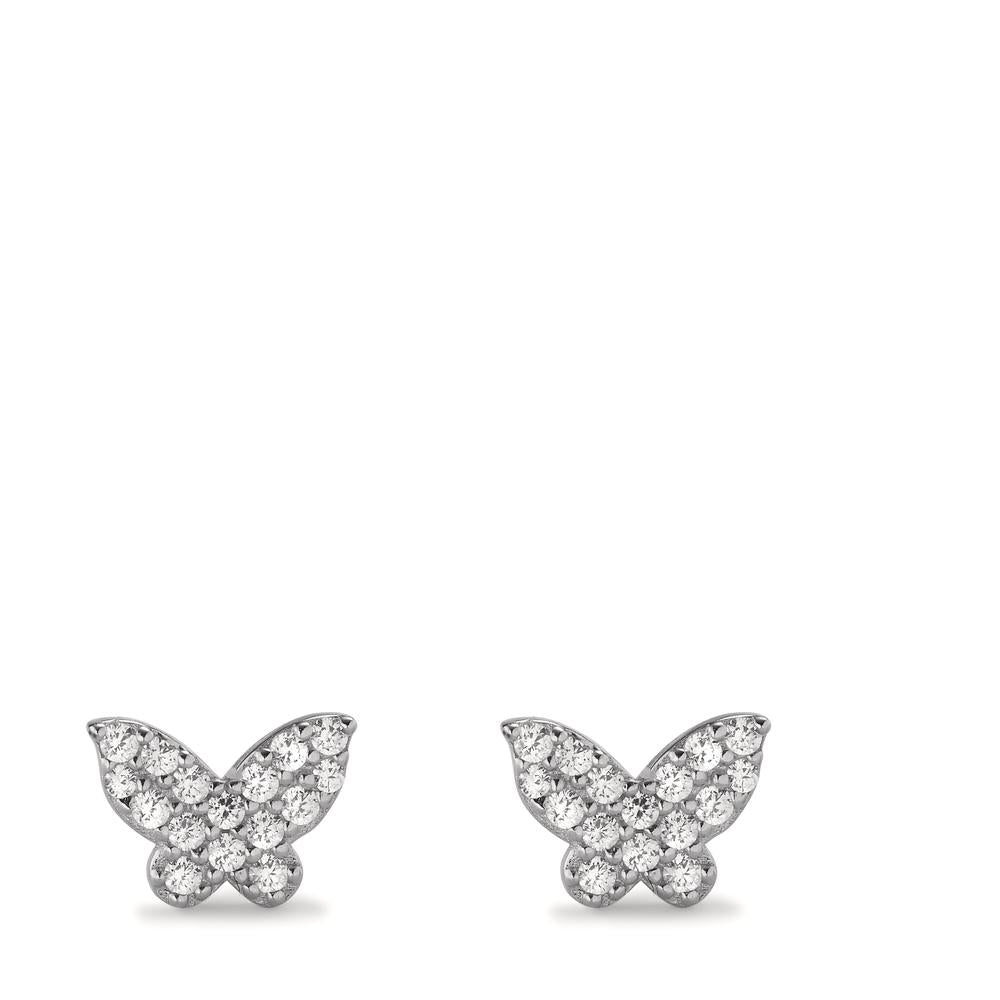 Stud earrings Silver Zirconia Rhodium plated Butterfly