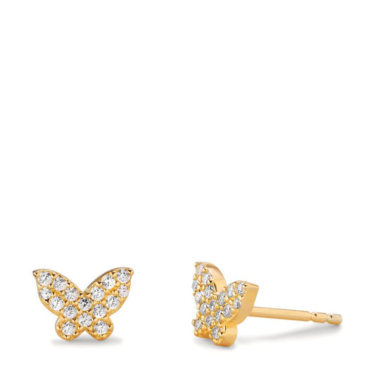 Stud earrings Silver Zirconia Yellow Gold plated Butterfly