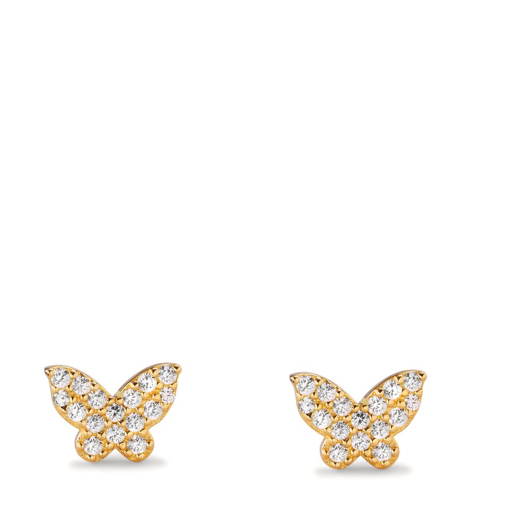 Stud earrings Silver Zirconia Yellow Gold plated Butterfly