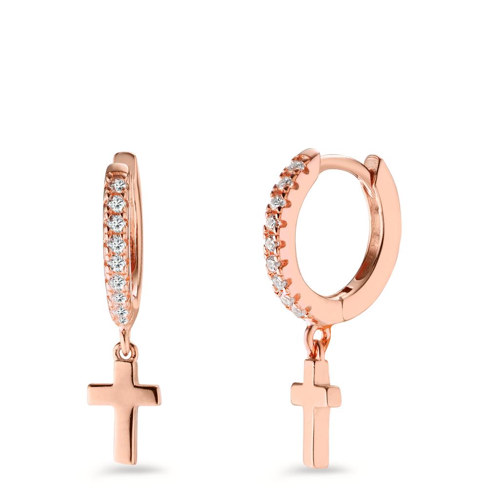 Hinged hoop Silver Zirconia 18 Stones Rose Gold plated Cross