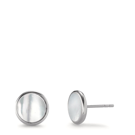 Stud earrings Silver Rhodium plated Mother of pearl Ø10 mm