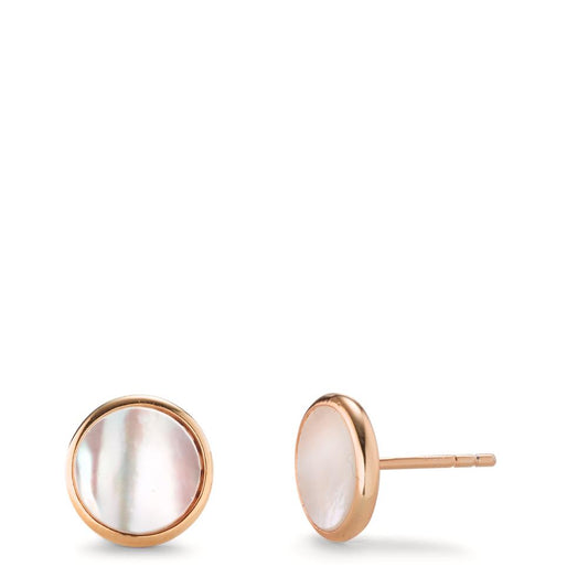 Stud earrings Silver Rose Gold plated Mother of pearl Ø10 mm