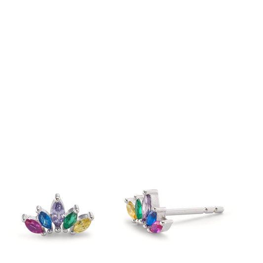 Stud earrings Silver Zirconia 10 Stones Rhodium plated