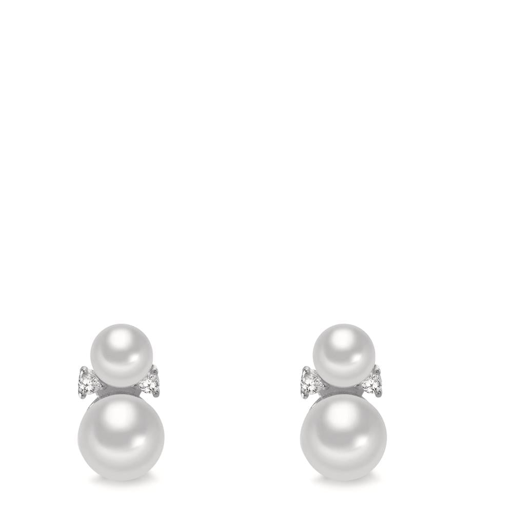 Stud earrings Silver Zirconia 4 Stones Rhodium plated Freshwater pearl