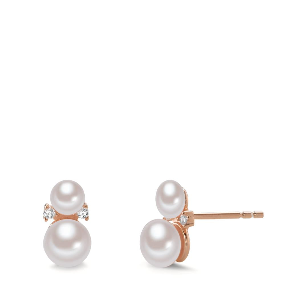 Stud earrings Silver Zirconia 4 Stones Rose Gold plated Freshwater pearl