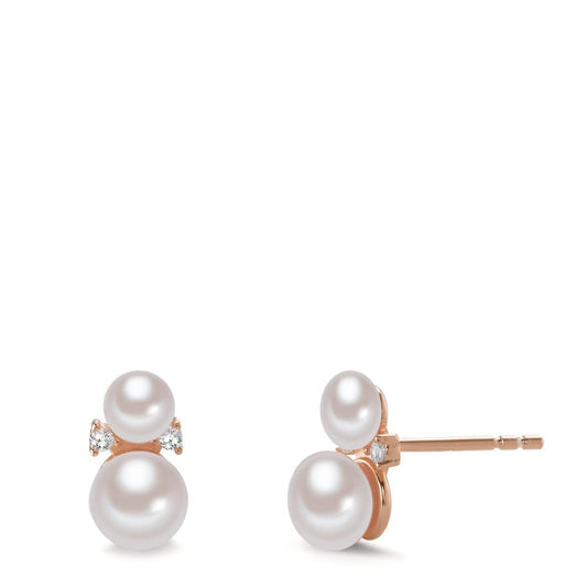 Stud earrings Silver Zirconia 4 Stones Rose Gold plated Freshwater pearl