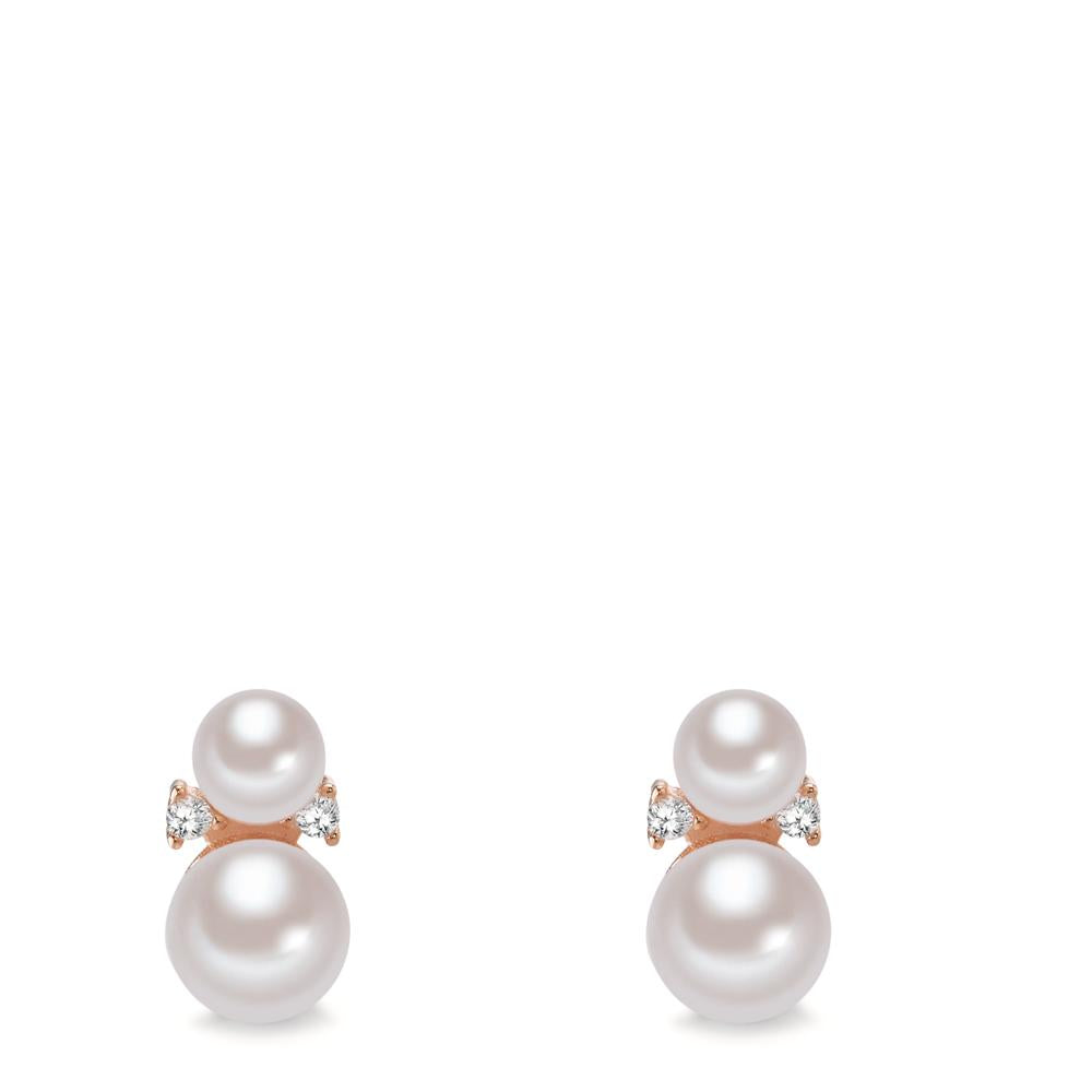 Stud earrings Silver Zirconia 4 Stones Rose Gold plated Freshwater pearl