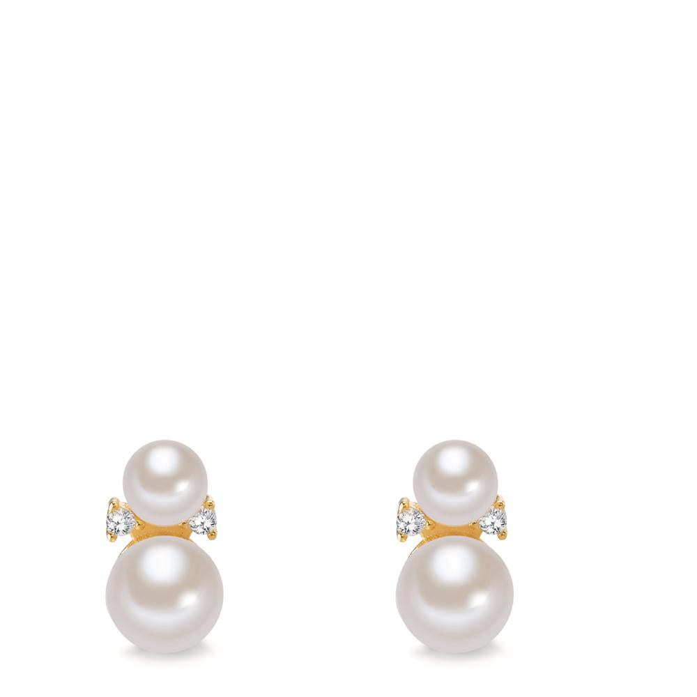 Stud earrings Silver Zirconia 4 Stones Yellow Gold plated Freshwater pearl