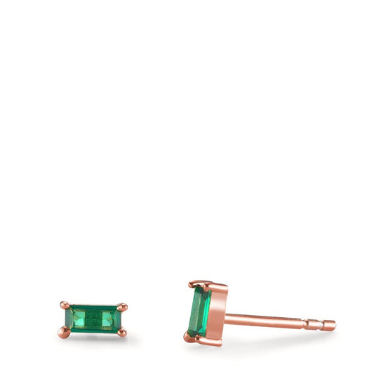 Stud earrings Silver Zirconia Green, 2 Stones Rose Gold plated