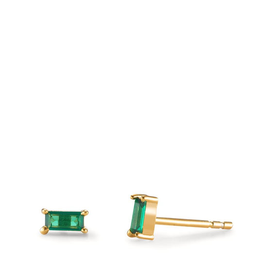 Stud earrings Silver Zirconia Green, 2 Stones Yellow Gold plated