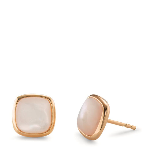 Stud earrings Silver Rose Gold plated Mother of pearl Ø10 mm