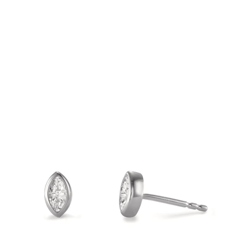 Stud earrings Silver Zirconia 2 Stones Rhodium plated