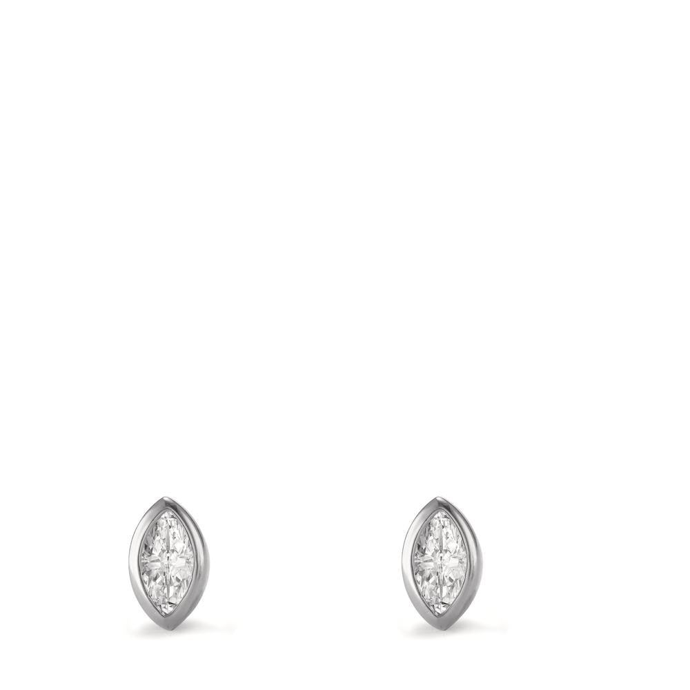 Stud earrings Silver Zirconia 2 Stones Rhodium plated