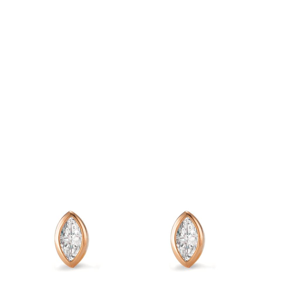 Stud earrings Silver Zirconia 2 Stones Rose Gold plated