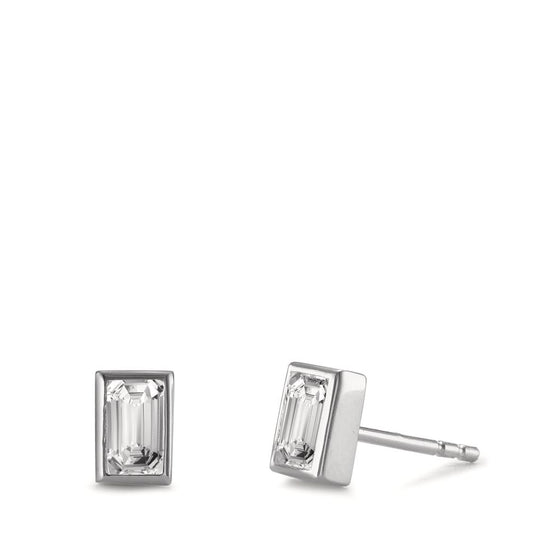 Stud earrings Silver Zirconia 2 Stones Rhodium plated