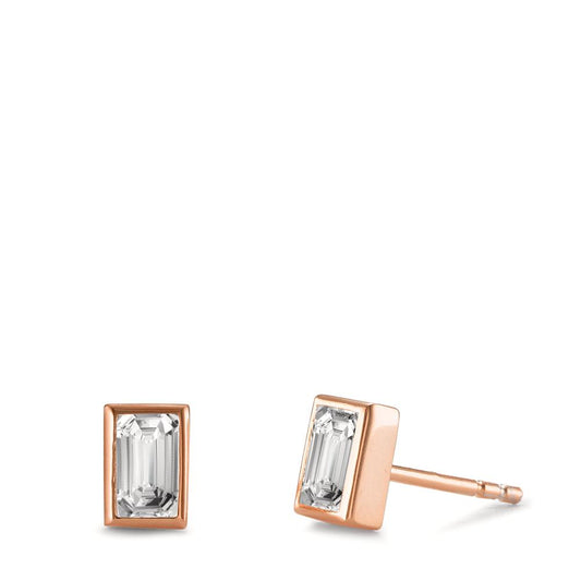 Stud earrings Silver Zirconia 2 Stones Rose Gold plated