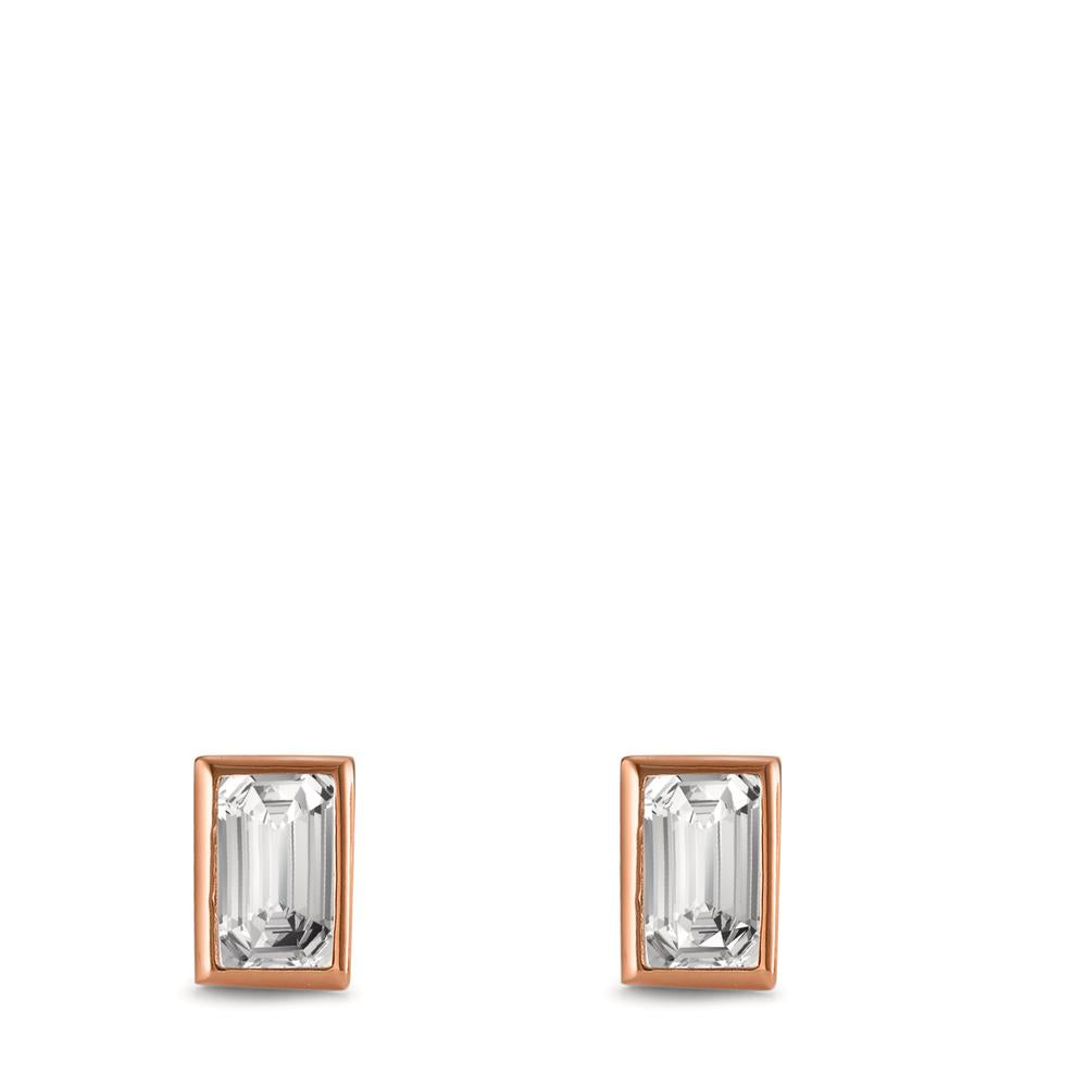 Stud earrings Silver Zirconia 2 Stones Rose Gold plated