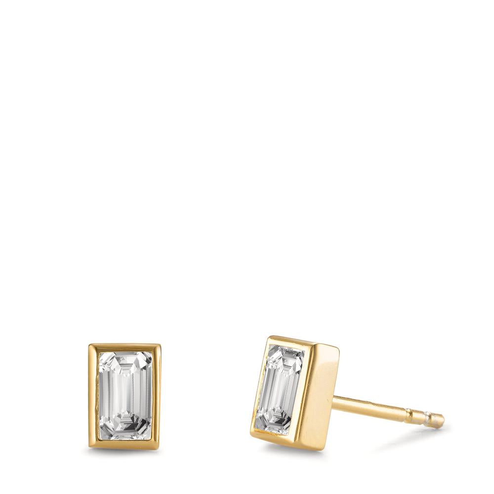 Stud earrings Silver Zirconia 2 Stones Yellow Gold plated