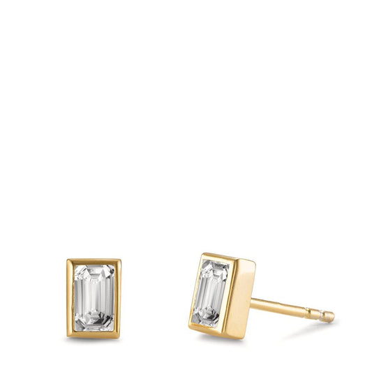 Stud earrings Silver Zirconia 2 Stones Yellow Gold plated