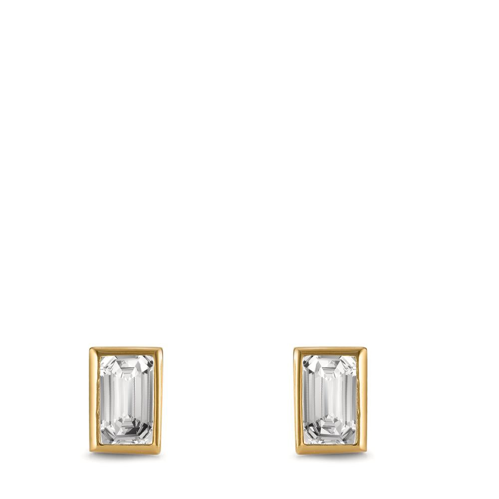 Stud earrings Silver Zirconia 2 Stones Yellow Gold plated