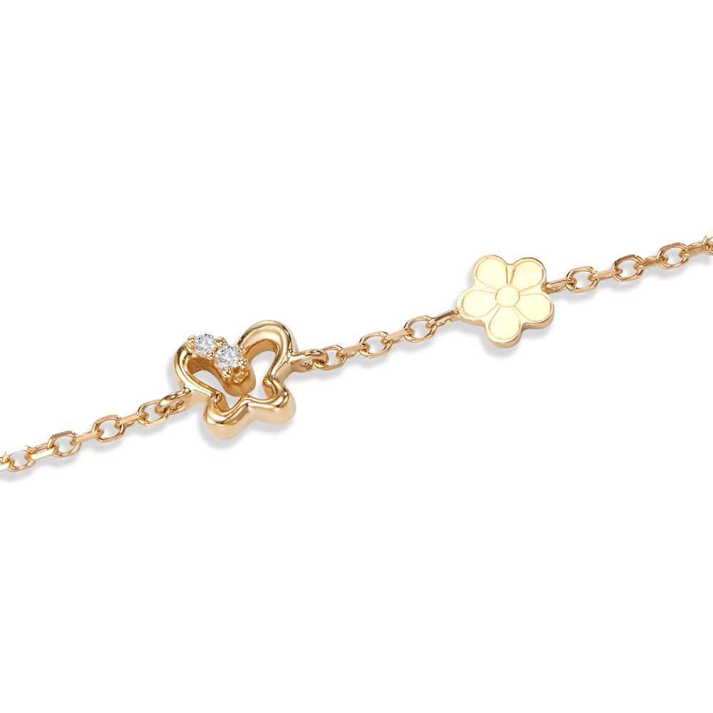 Bracelet 14k Yellow Gold Zirconia 2 Stones Butterfly 14-16 cm