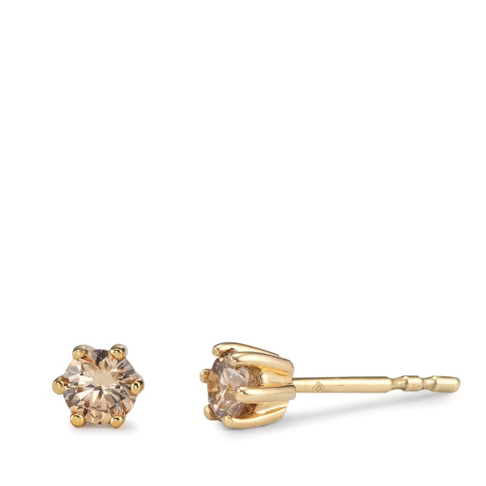 Stud earrings 14k Yellow Gold Diamond Cognac, 0.36 ct, 2 Stones Ø4 mm