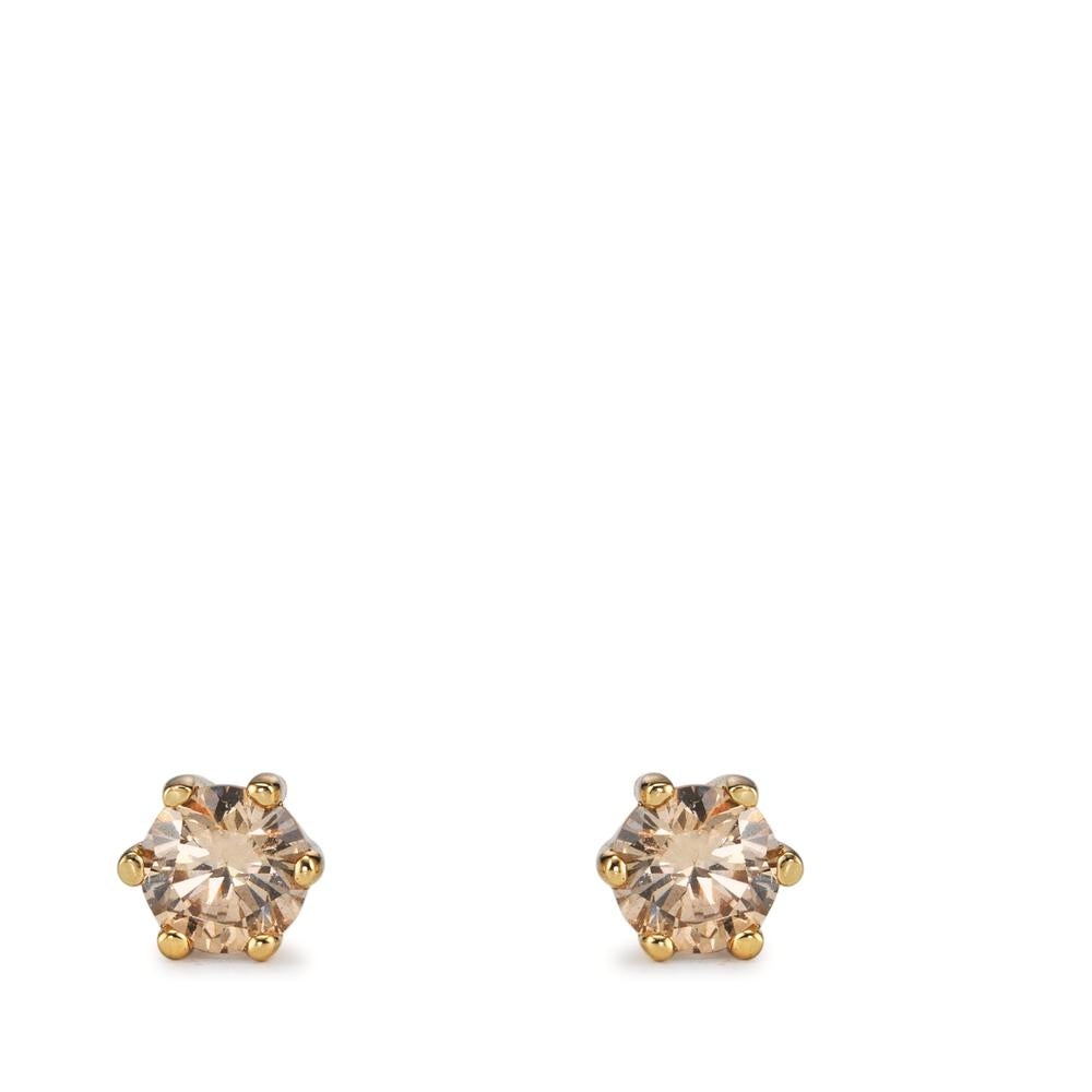 Stud earrings 14k Yellow Gold Diamond Cognac, 0.36 ct, 2 Stones Ø4 mm