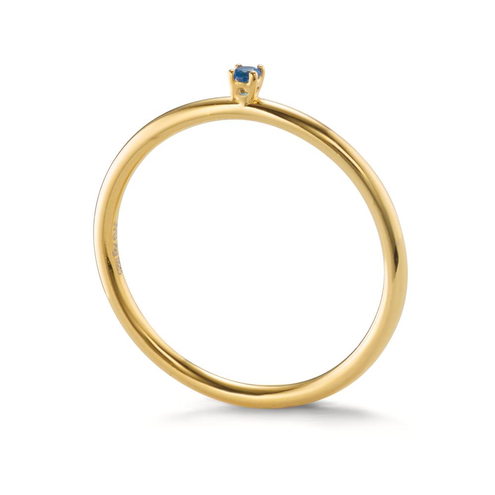 Stacking ring Silver Zirconia Blue, 2 mm Yellow Gold plated