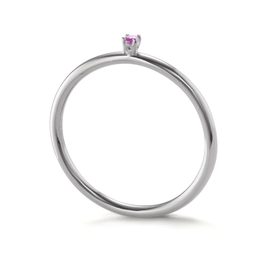 Stacking ring Silver Zirconia Pink, 2 mm Rhodium plated