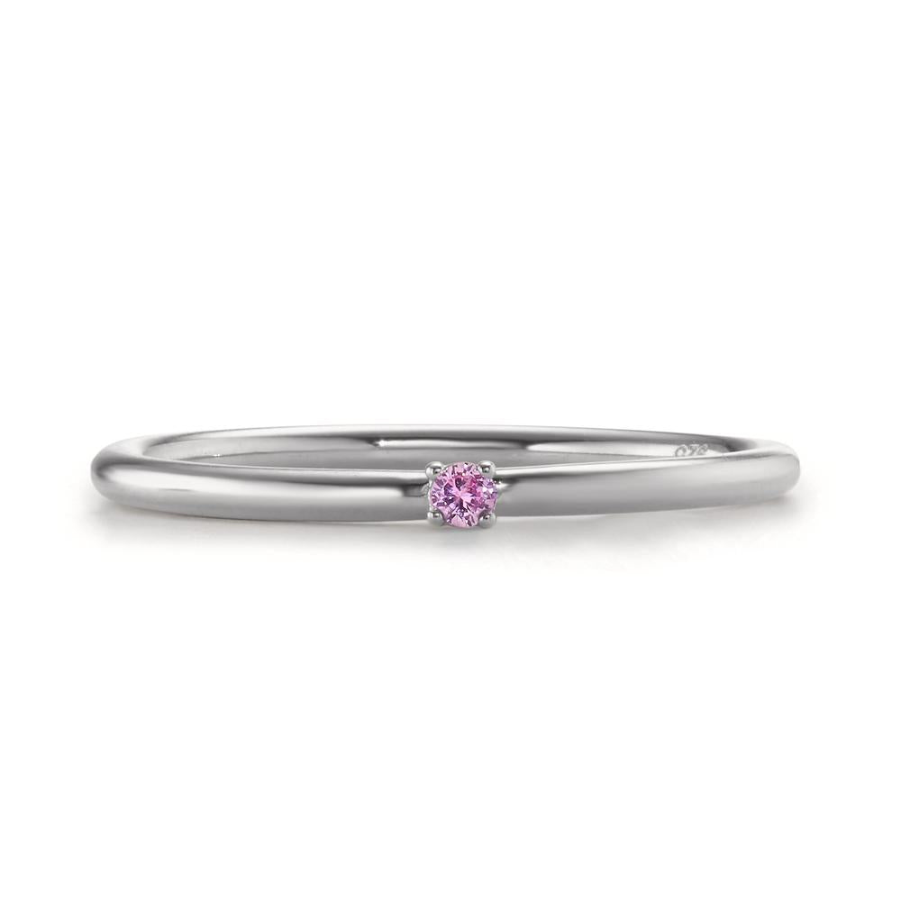 Stacking ring Silver Zirconia Pink, 2 mm Rhodium plated