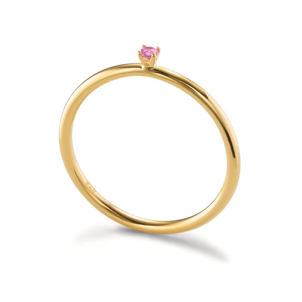 Stacking ring Silver Zirconia Pink, 2 mm Yellow Gold plated