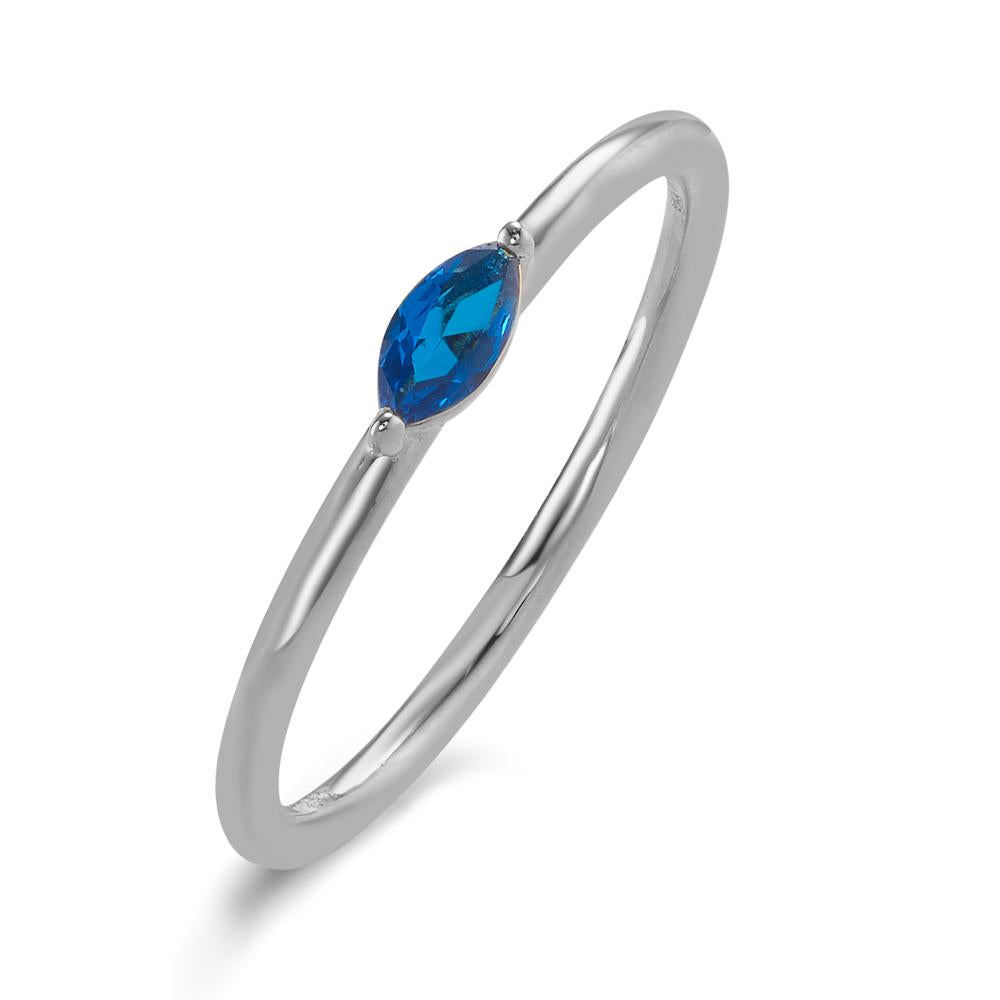 Solitaire ring Silver Zirconia Blue Rhodium plated