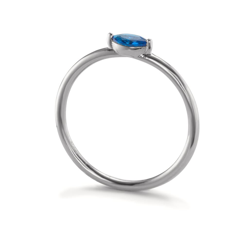 Solitaire ring Silver Zirconia Blue Rhodium plated