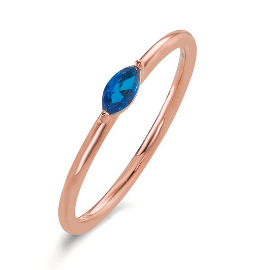 Solitaire ring Silver Zirconia Blue Rose Gold plated