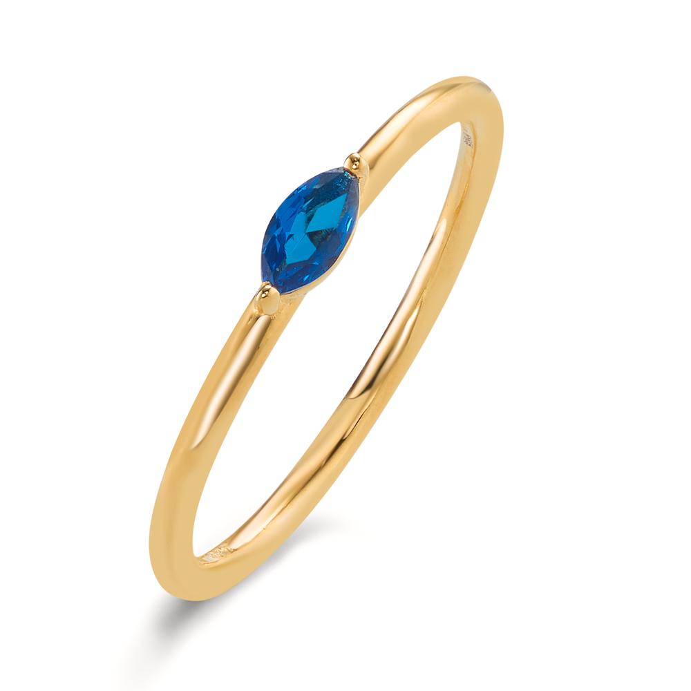 Solitaire ring Silver Zirconia Blue Yellow Gold plated