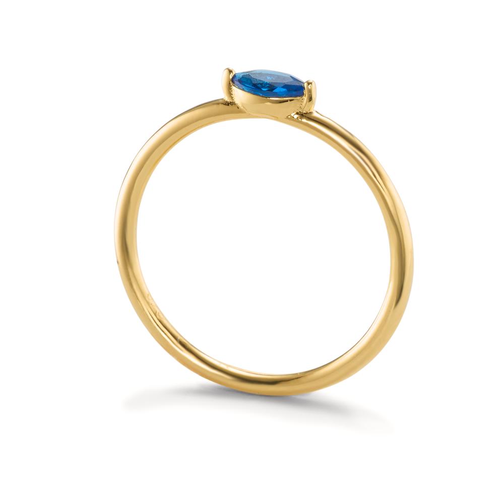 Solitaire ring Silver Zirconia Blue Yellow Gold plated