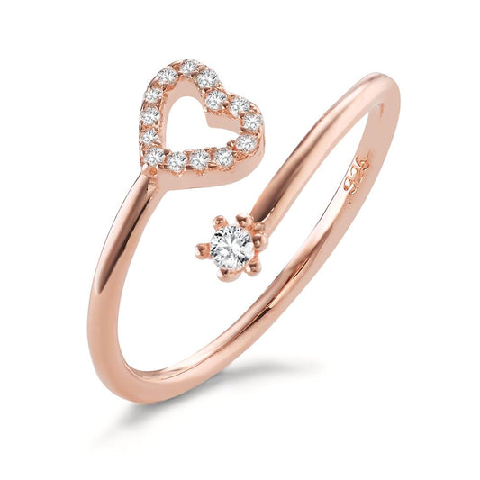 Ring Silver Zirconia 15 Stones Rose Gold plated Heart