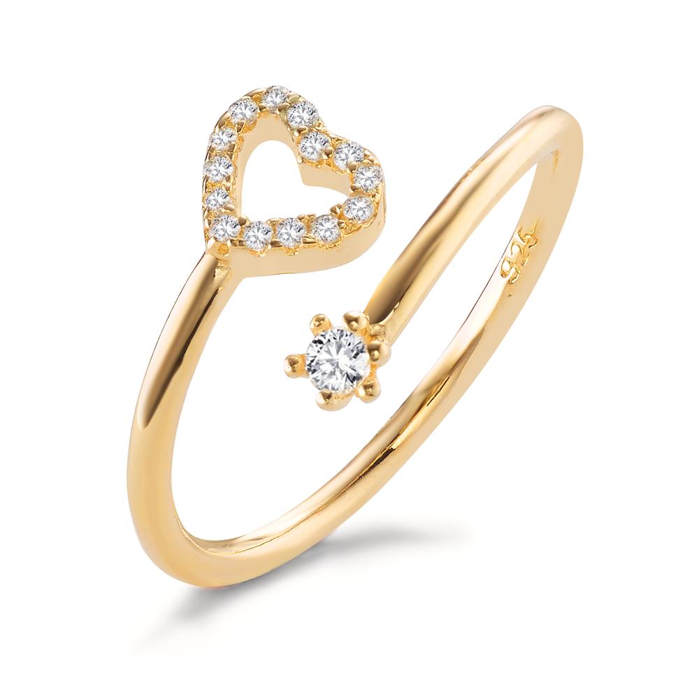 Ring Silver Zirconia 15 Stones Yellow Gold plated Heart