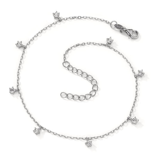 Anklet Silver Zirconia 8 Stones Rhodium plated 22.5-26.5 cm