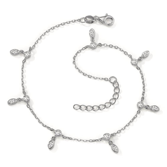 Anklet Silver Zirconia 14 Stones Rhodium plated 23-26 cm