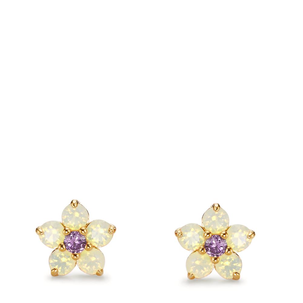 Stud earrings Silver Zirconia 12 Stones Yellow Gold plated Flower Ø8.5 mm