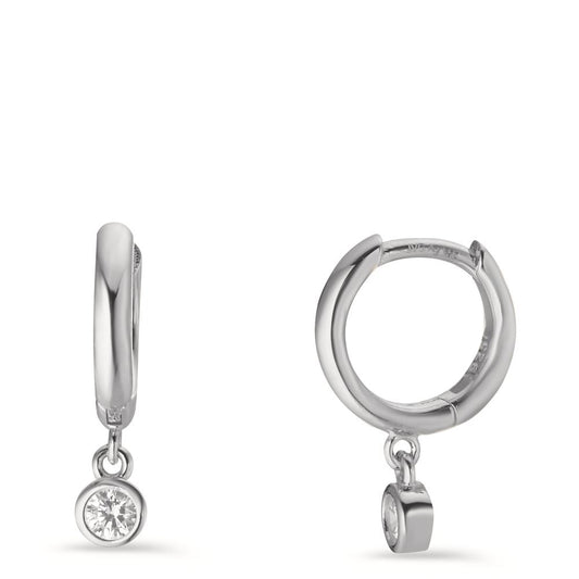 Hinged hoop Silver Zirconia 2 Stones Rhodium plated