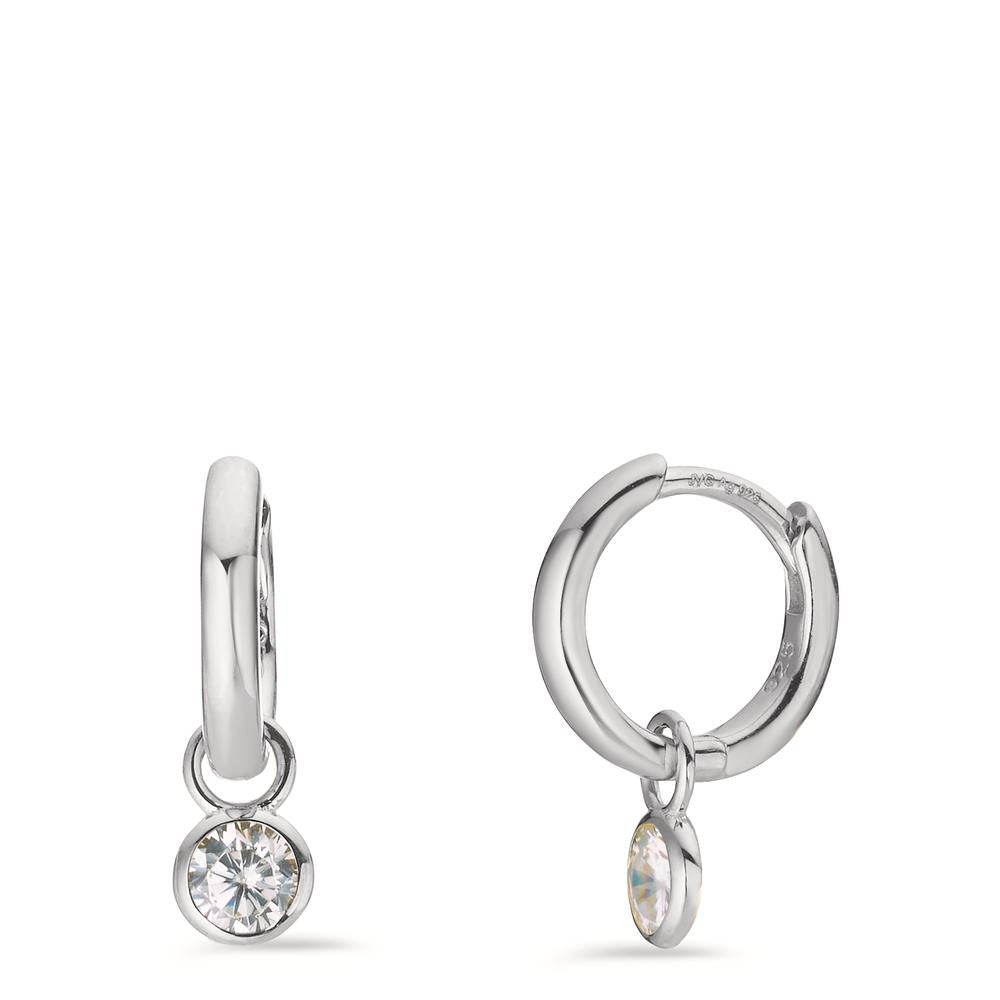 Hinged hoop Silver Zirconia 2 Stones Rhodium plated