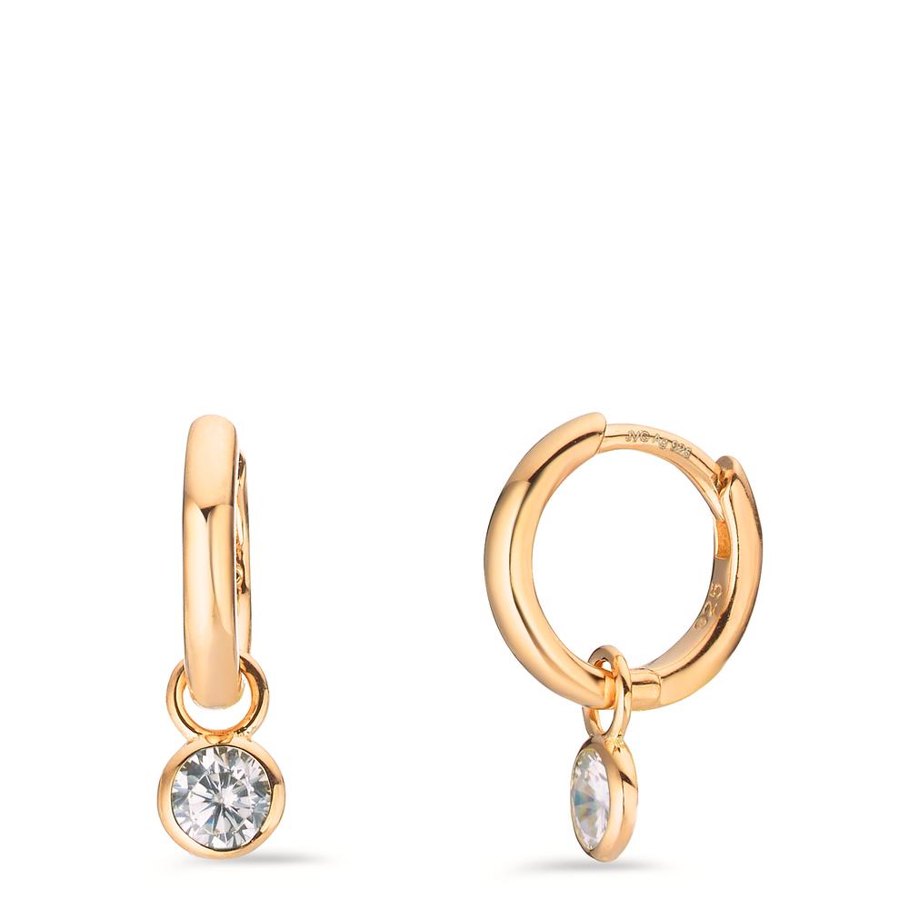 Hinged hoop Silver Zirconia 2 Stones Yellow Gold plated