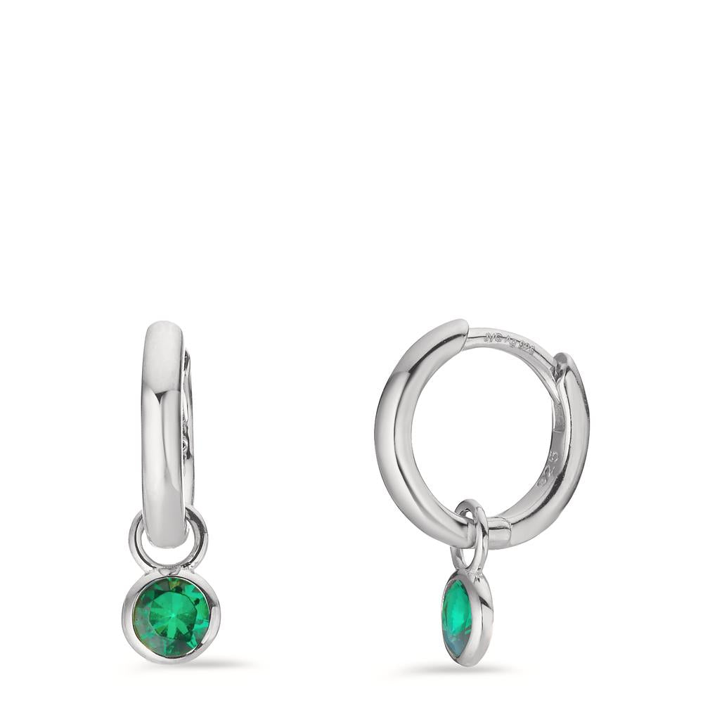 Hinged hoop Silver Zirconia Green, 2 Stones Rhodium plated