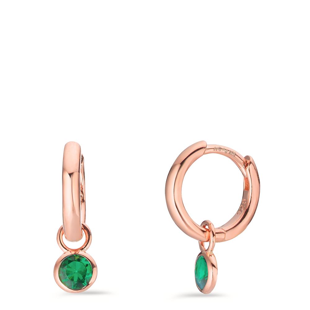 Hinged hoop Silver Zirconia Green, 2 Stones Rose Gold plated